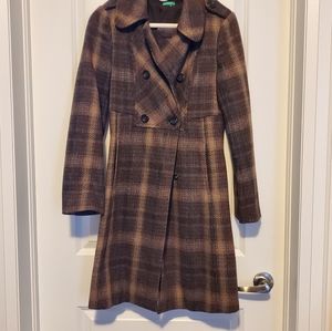 UNITED COLORS OF BENETTON Women's Taupe Double Breasted Wool Coat US 10 / EU 40